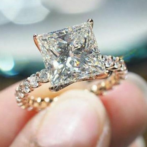 💥 Shinny Big Diamond Square Shaped CZ Band Rings for Women, HA4471-6 - Picture 1 of 5